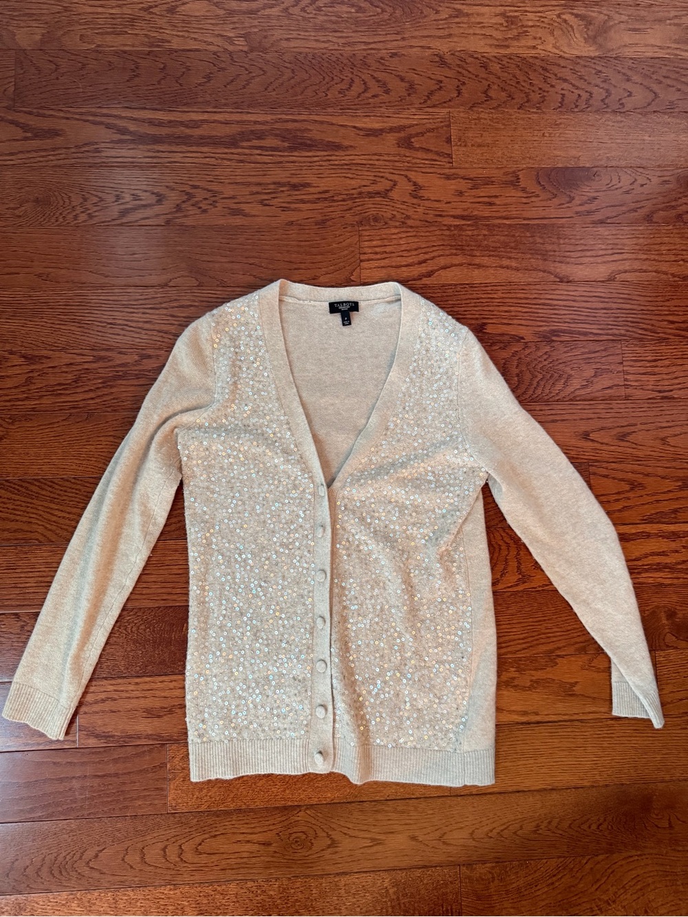 Talbots Cream Sequin V-Neck Cardigan Sweater